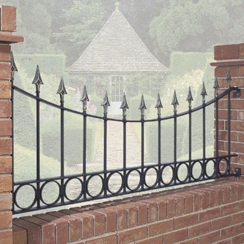 Balmoral Premium Range Spear Top Railing Panel Shaped with Rings Fits Opening - Steel - Fits Gap of 1830 mm x 735 mm High - Primed Black
