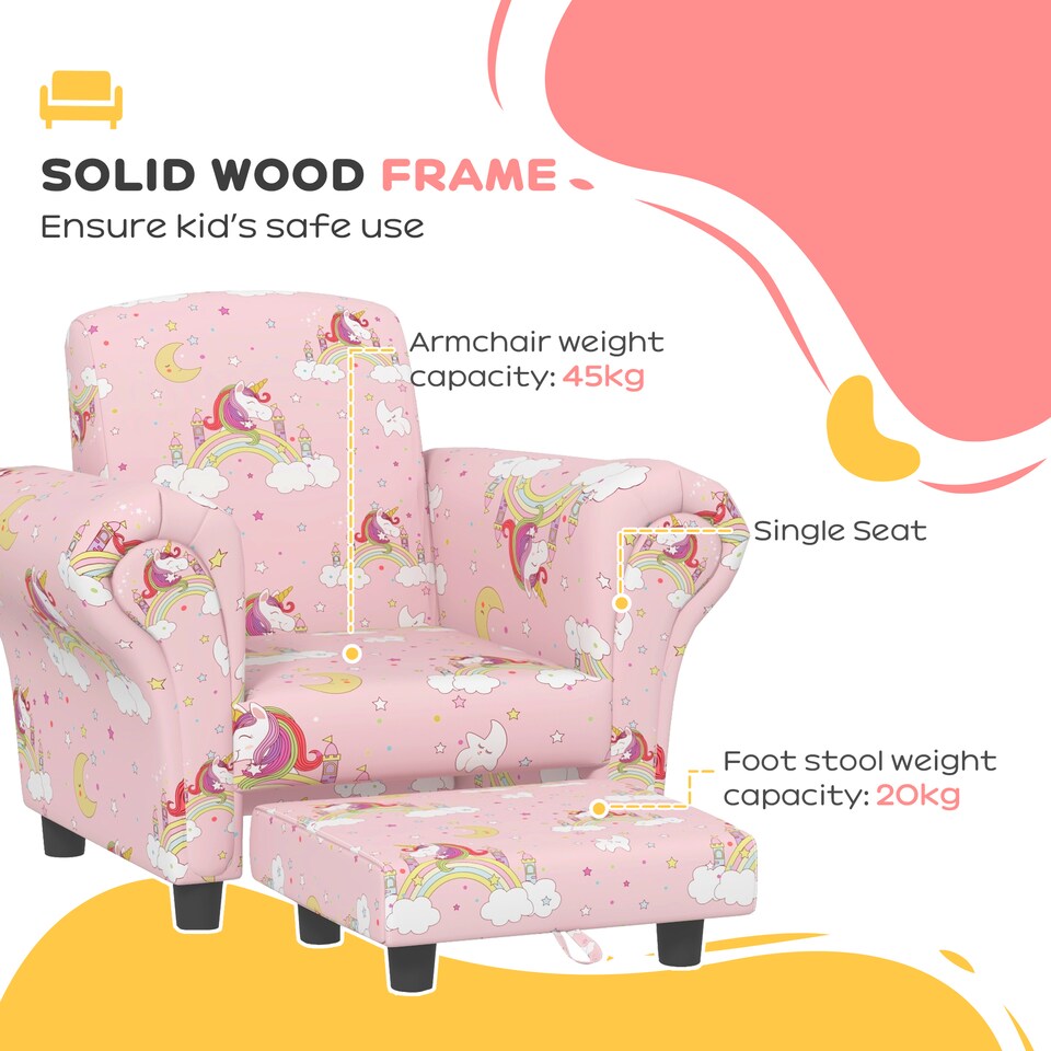 image 1 of AIYAPLAY Kids Sofa Set Toddler Armchair with Footrest, Children Chair, Pink