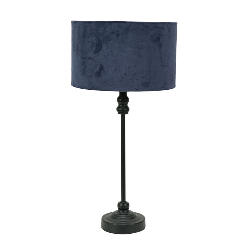 image 1 of ValueLights Maggie Black Candlestick Table Lamp Navy Velvet Shade | Black