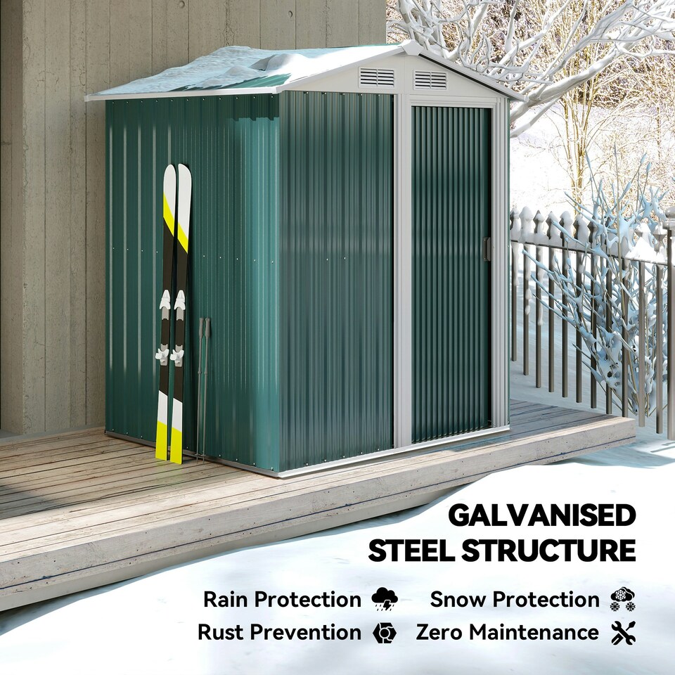 image 1 of Outsunny 5ft x 4.3ft Outdoor Metal Storage Shed with Sliding Door Sloped Roof