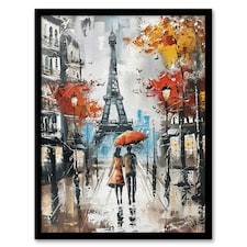 Umbrella Lovers Abstract Autumn Paris Home Decor Black Framed Wall Art Print A4