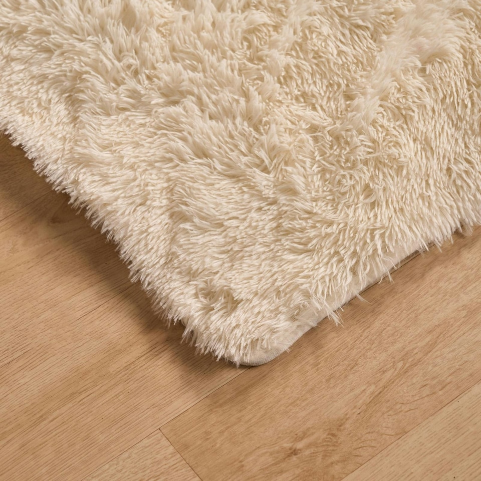 image 1 of OHS Fluffy Anti-Slip Plain Shaggy Floor Mat Rug, 120x170cm - Cream | Cream | 120x170cm
