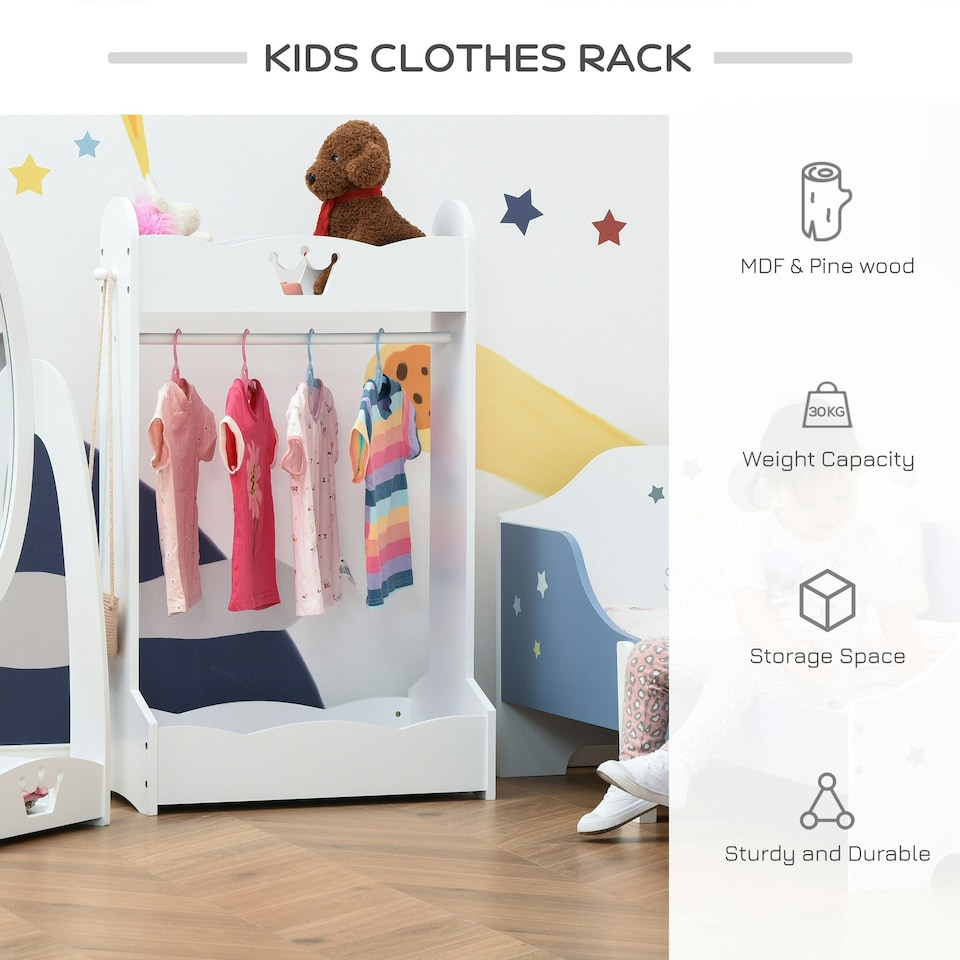 image 1 of HOMCOM Kids Wood Clothes Rack with Storage Shelves Hall Tree for 3-8 Years 