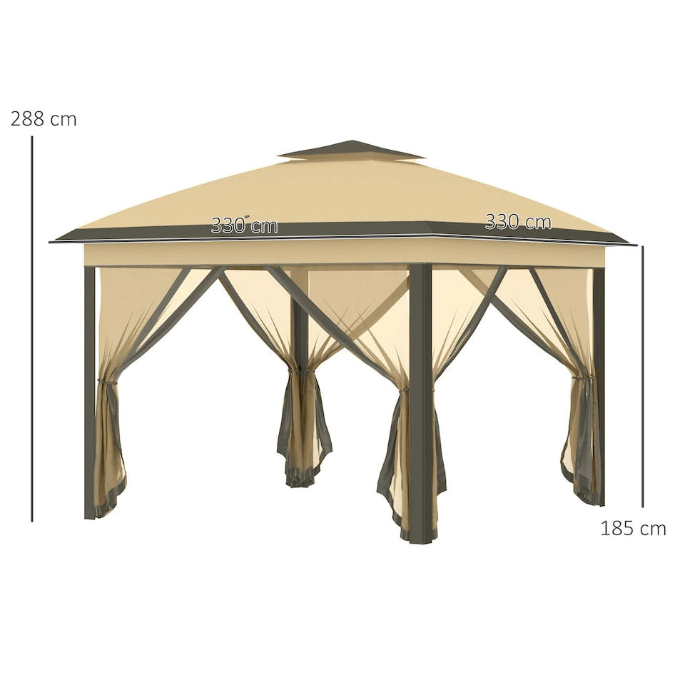 image 1 of Outsunny Pop Up Gazebo Height Adjustable Canopy Tent w/ Carrying Bag, Beige