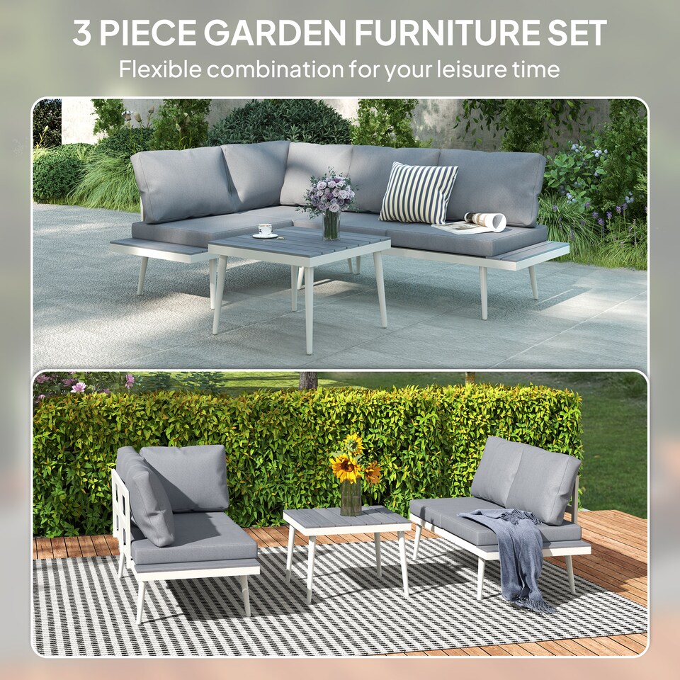image 1 of Outsunny 3 Piece Garden Furniture Set with 5-Level Adjustable Lounger, Grey