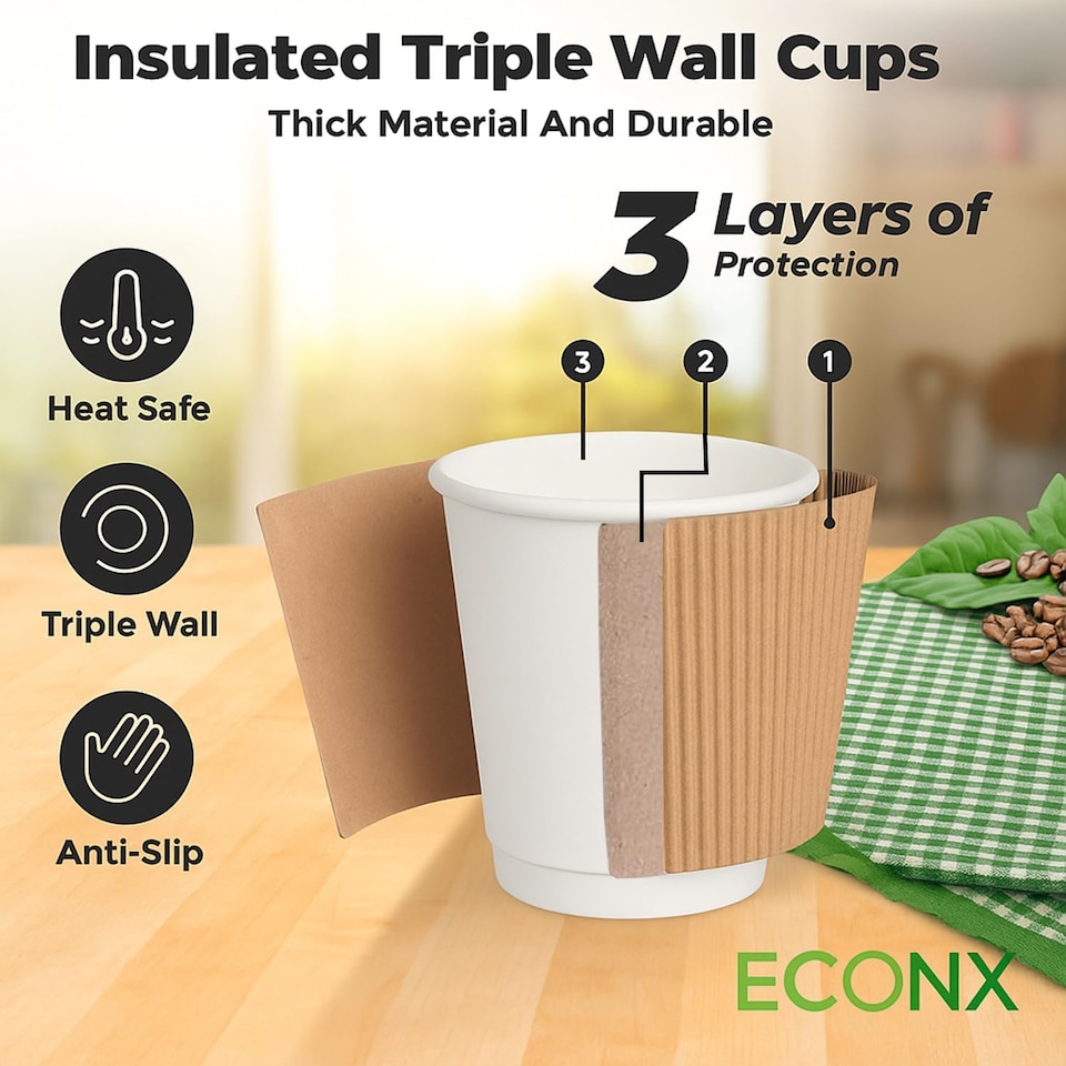 image 1 of ECONX 4oz Disposable Coffee Cups 3-PLY Insulated Ripple Wall Takeaway Paper Cups 200pc
