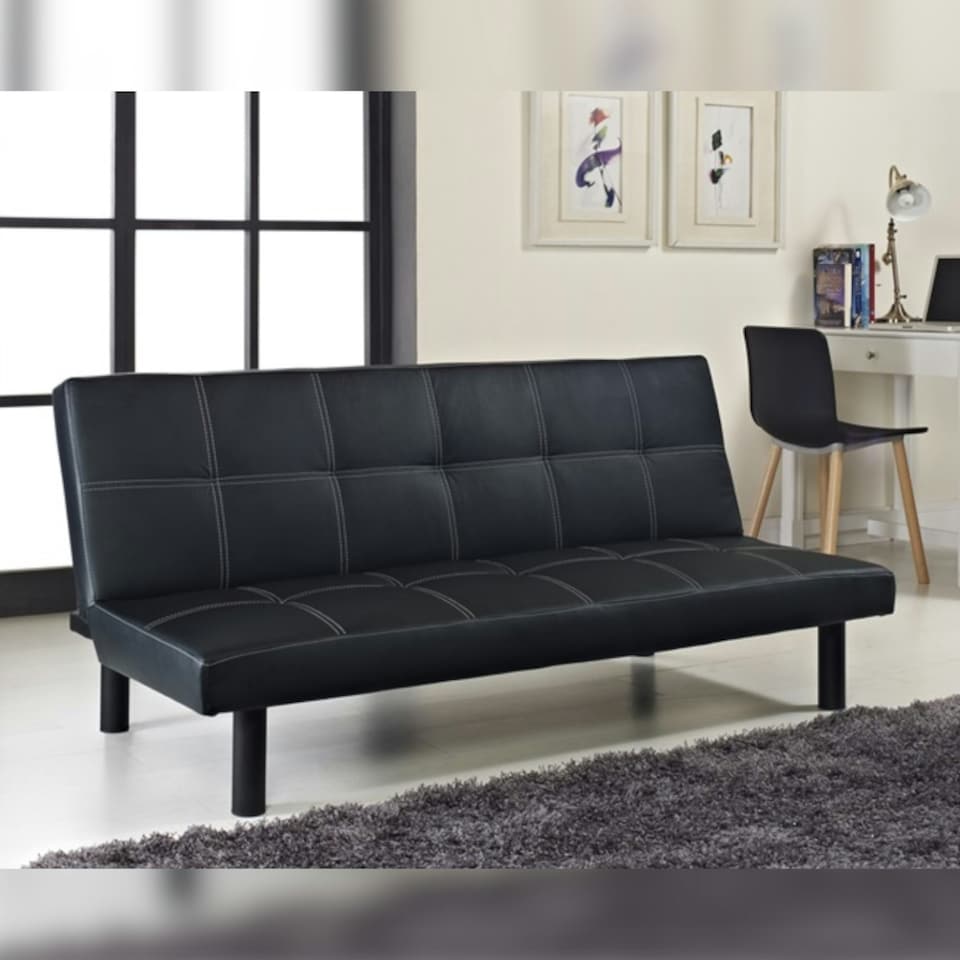 image 1 of Faux Leather Clic Clac Sofa Bed In Black