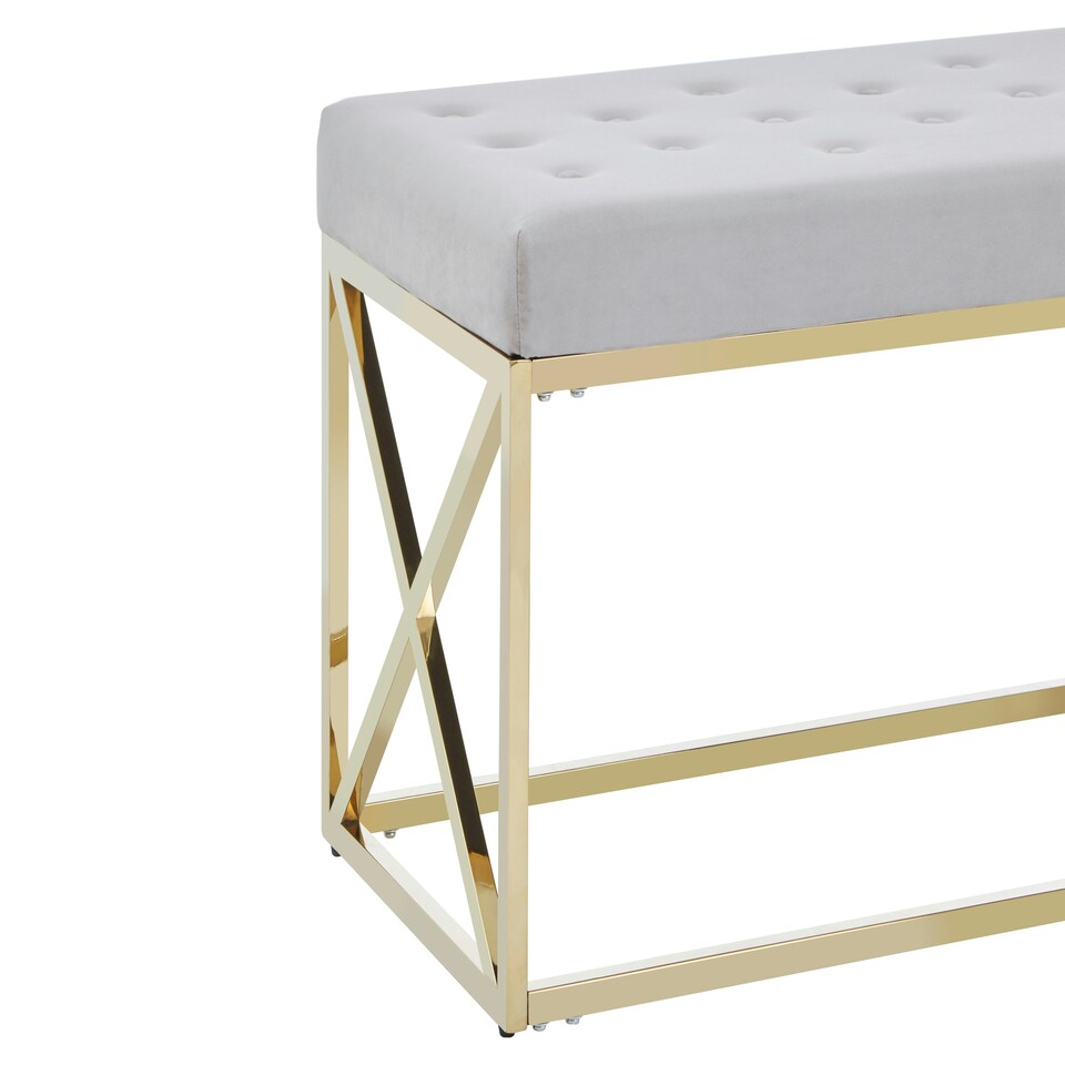 image 1 of Interiors by Premier Mink Velvet Gold Finish Bench, Tufted Velvet Seating For Bedroom Or Living Room, Stainless Steel Frame Bench Gold