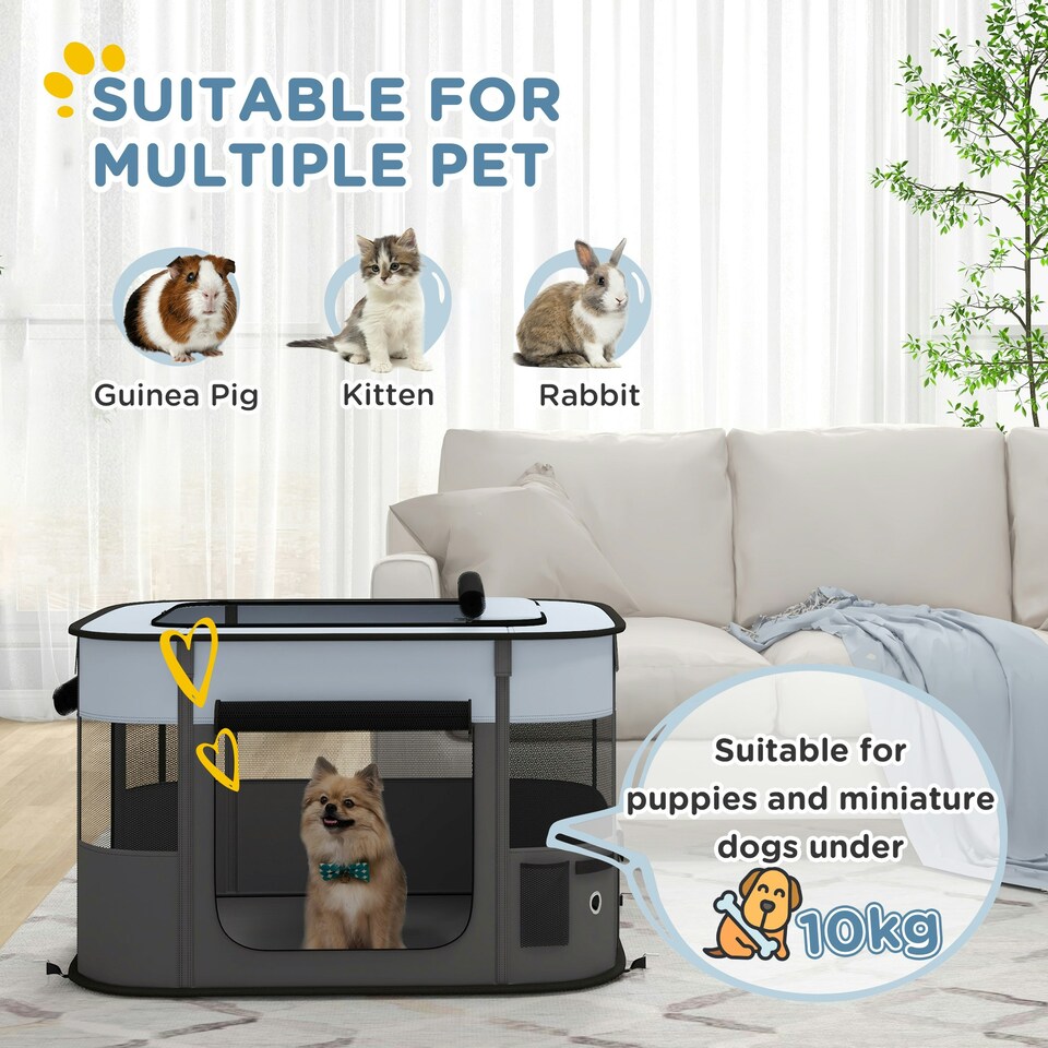 image 1 of PawHut Portable Dog Pen for Puppies, Rabbits, Kittens, Guinea Pigs - Grey