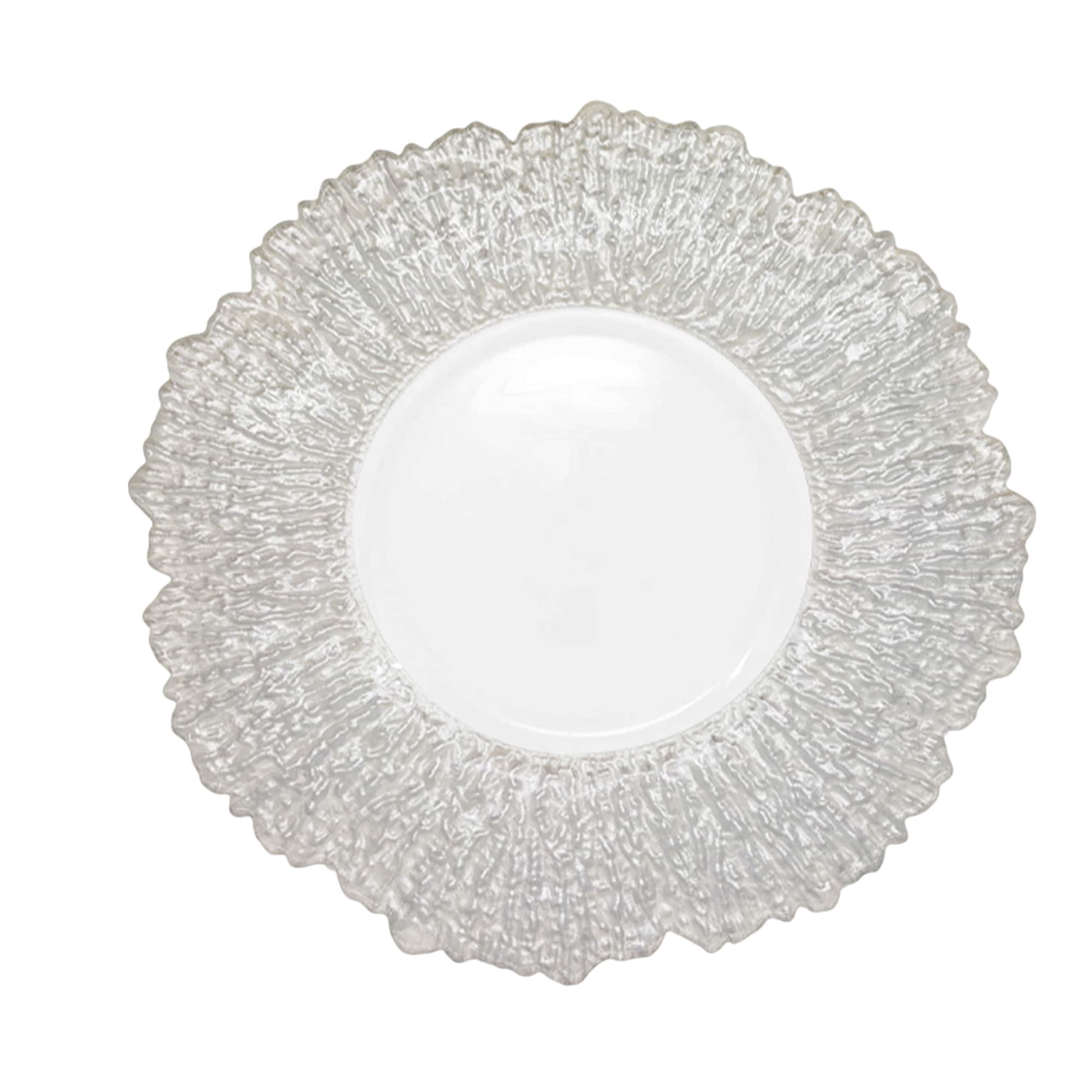 Neel Blue 33cm Charger Plates Crackled Glass Plates for Dinner Table Decoration in Metallic Silver