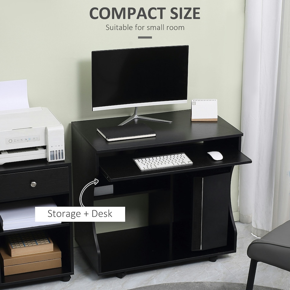 image 1 of HOMCOM Computer Table Study Desk with Sliding Keyboard Tray, Black