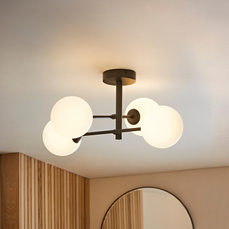 image 1 of ValueLights Darla Black Opaque Globe Bathroom Ceiling Light & Bulbs | Black