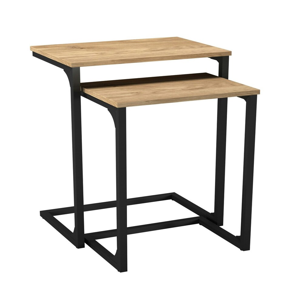 image 1 of 2 pc C-Shaped Nesting Side Tables Brown | Unit Colour: Oak