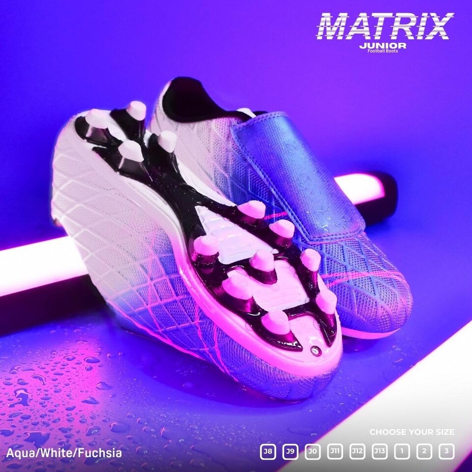 image 1 of Precision Matrix Firm Ground Football Boots, Kids Laceless Secure Fit, Comfortable, Durable, Ideal For Junior Footballers, Aqua Blue, Size 10 UK Child