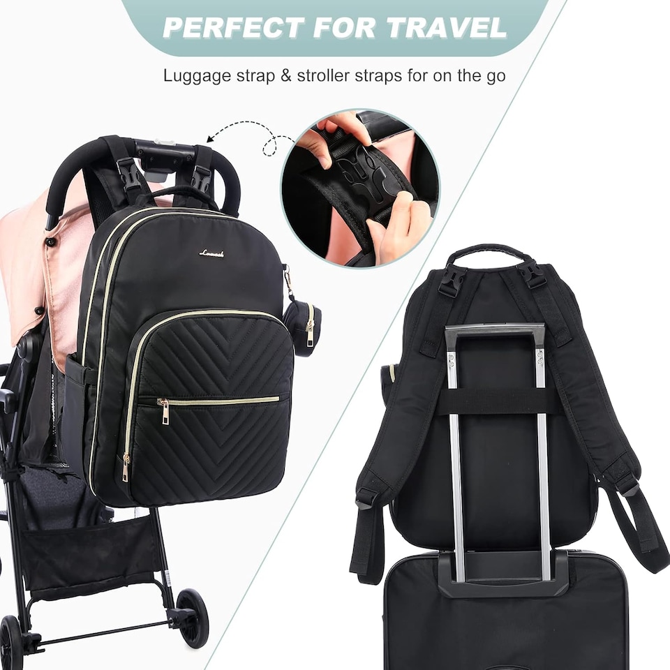 image 1 of LOVEVOOK Nappy Bag Backpack, Quilted Baby Bag with Changing Pad & Pacifier Holder, Waterproof Travel Nappy Bags for Baby Boys Girls, Stylish and Large Capacity, Black