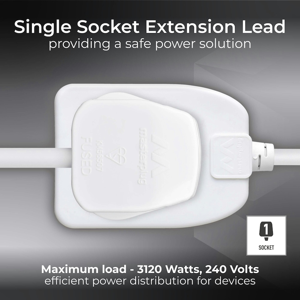 image 1 of Masterplug Single Socket Extension Lead with 5m Cable 13A White