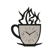 Hometime Laser Cut Coffee Cup Wall Clock 28cm Black | Silver