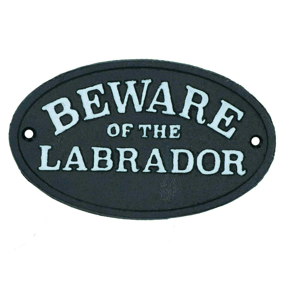 image 1 of Beware the Labrador Dog Black Cast Iron Sign Plaque Door Wall House Gate Post