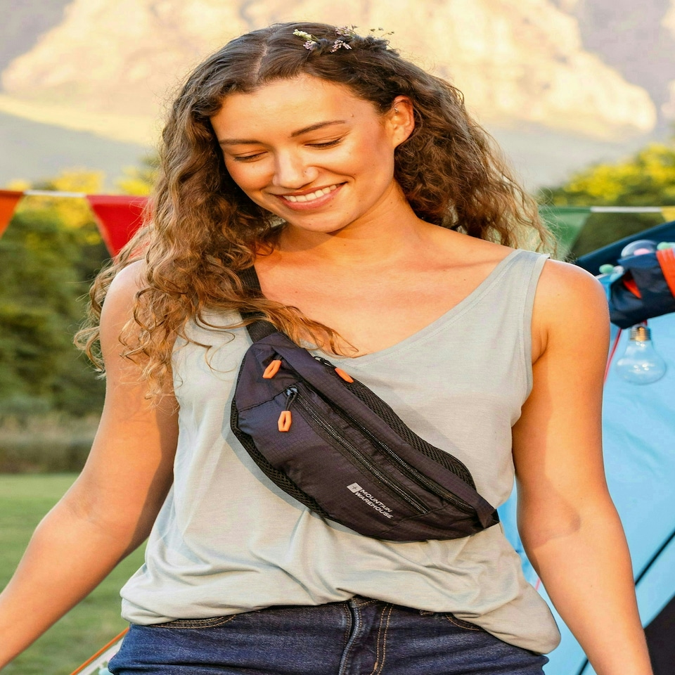 image 1 of Mountain Warehouse Mission Bum Bag Lightweight Fanny Pack Two Compartments Hike Green | Khaki