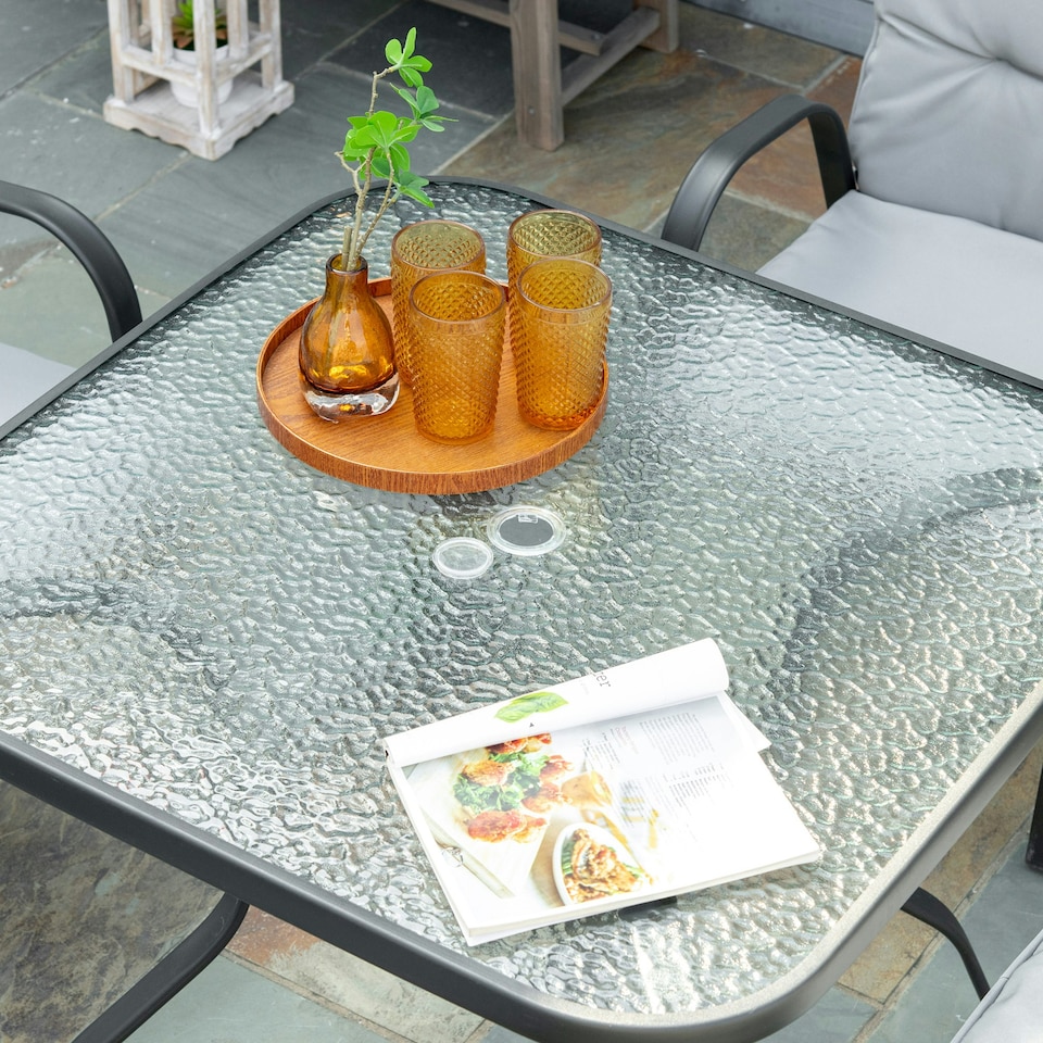 image 1 of Outsunny Garden Dining Set, Glass Table w/ Umbrella Hole Grey