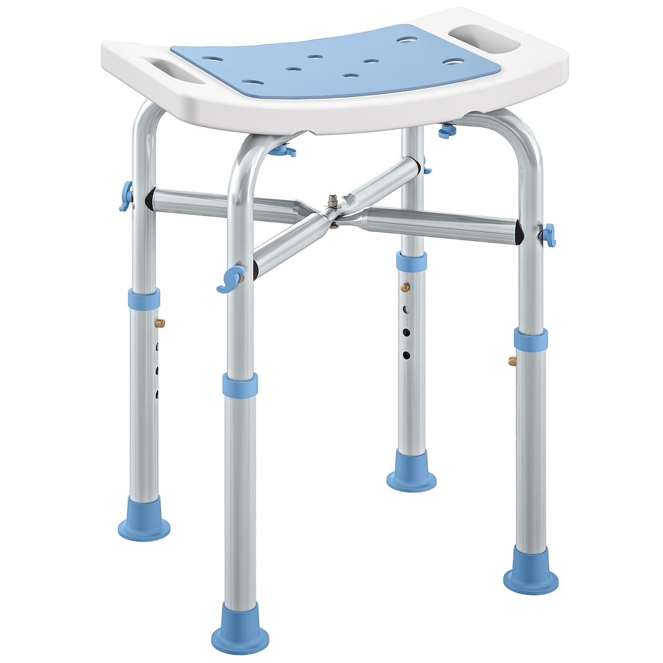 image 1 of HOMCOM Shower Chair for the Elderly and Disabled, Adjustable Padded Shower Stool with Built-in Handle and Non-slip Suction Foot Pads, Light Blue | Blue