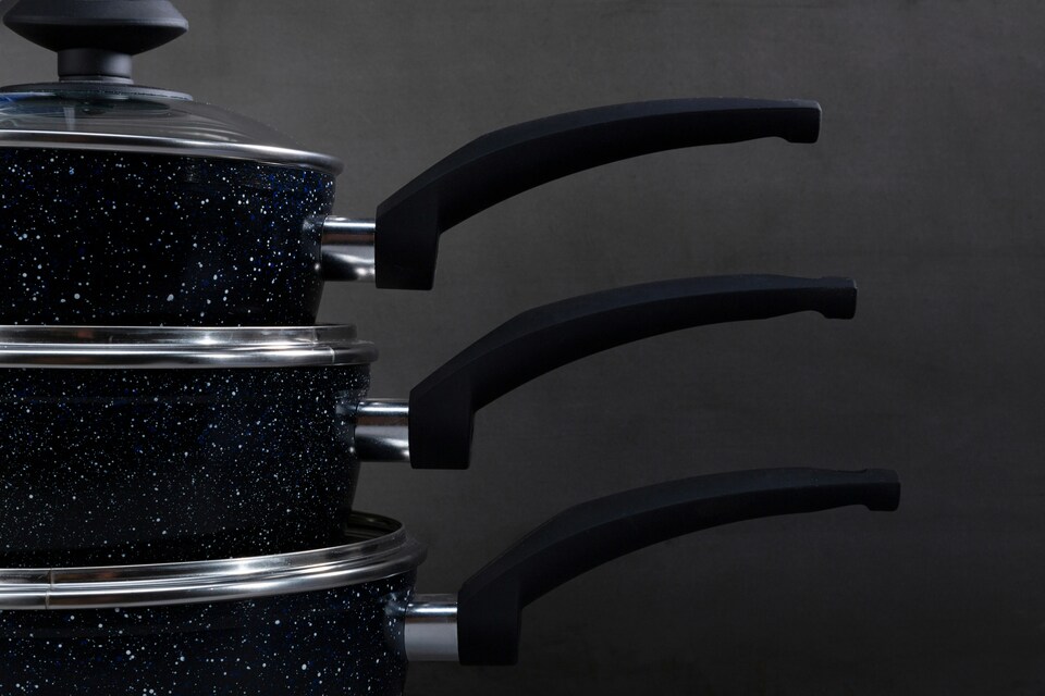 image 1 of Orsina 16cm Saucepan With Glass Lid, Durable Aluminium Saucepan With Marble Effect Finish, Non-Stick Coating