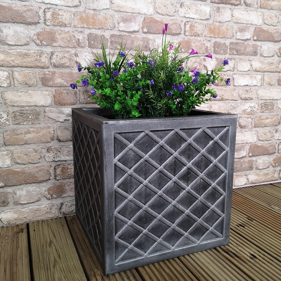image 1 of Large Lazio Square Grey Pewter Garden Planter 39cm H x 39cm  W | Grey | Grey