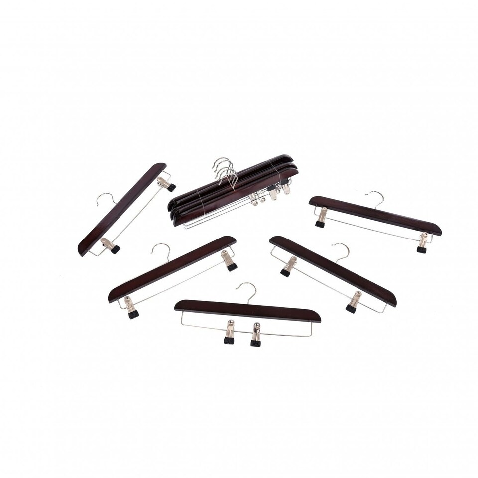 image 1 of Oypla Pack of 10 Brown Wooden Clothes Garment Coat Skirt Trouser Hangers