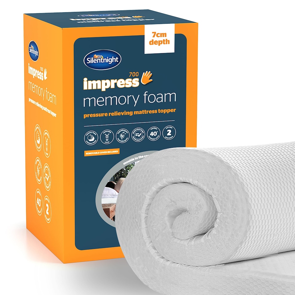 image 1 of Silentnight Impress Memory Foam Mattress Topper, 7cm Deep