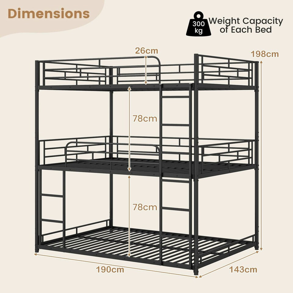 image 1 of COSTWAY Metal Triple Bunk Bed Double Over Double Bunk