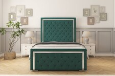 Sloomy Sofia Chrome Emerald Plush Bed Frame With 50" Upholstered Headboard 2'6 Small Single