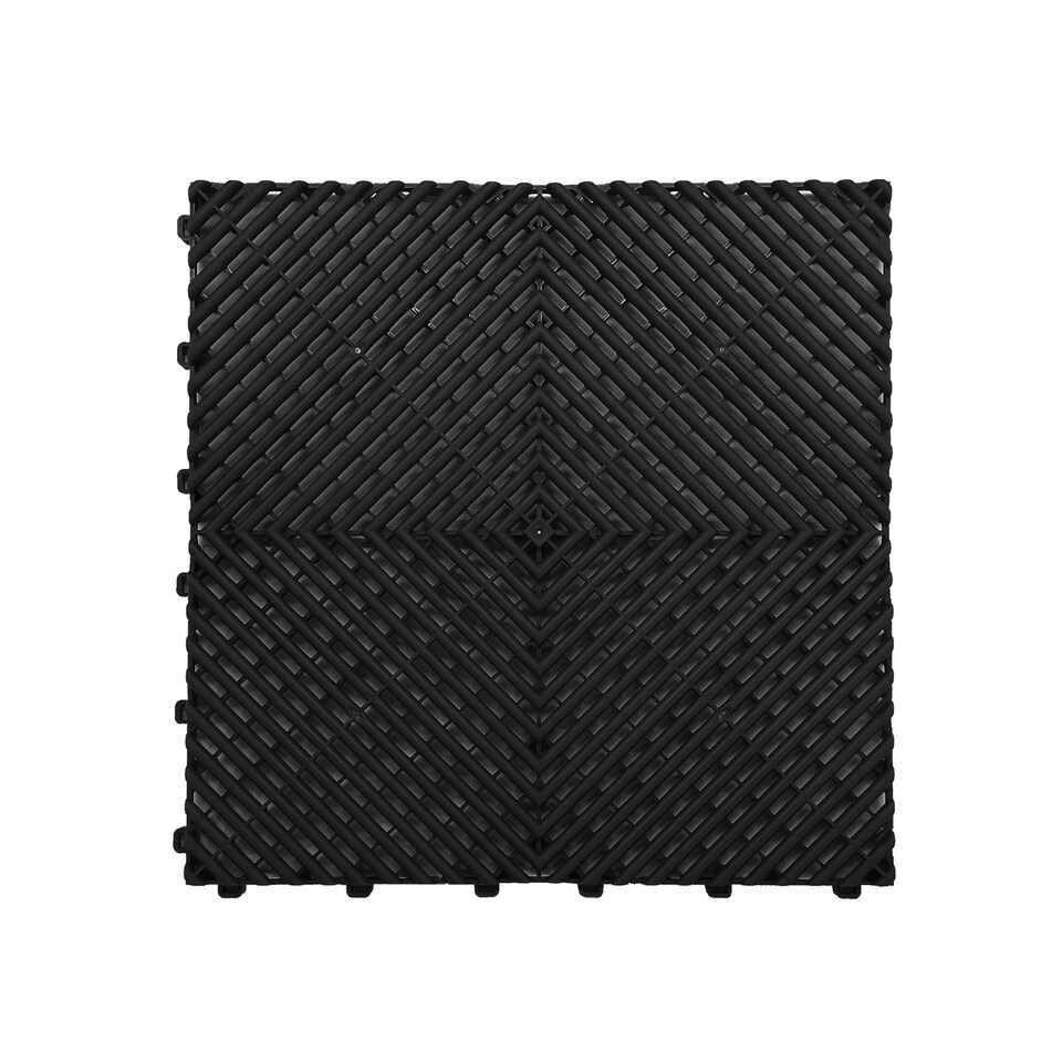 image 1 of Modular Interlocking Ribbed Vented Garage Floor Tiles - Black | Black | Black