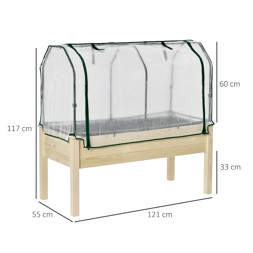 image 1 of Outsunny Raised Garden Bed w/ PE Cover Patio Elevated Wood Planter Box Natural
