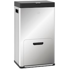 HOMCOM Kitchen Bin, 2 x 18L and 20L Volumes, Stainless Steel 3 Compartment Bin with Wheels, Soft Close Lid, Removable Inner Buckets, Fingerprint-Proof for Recycling and Waste, Silver Tone | Silver | 1