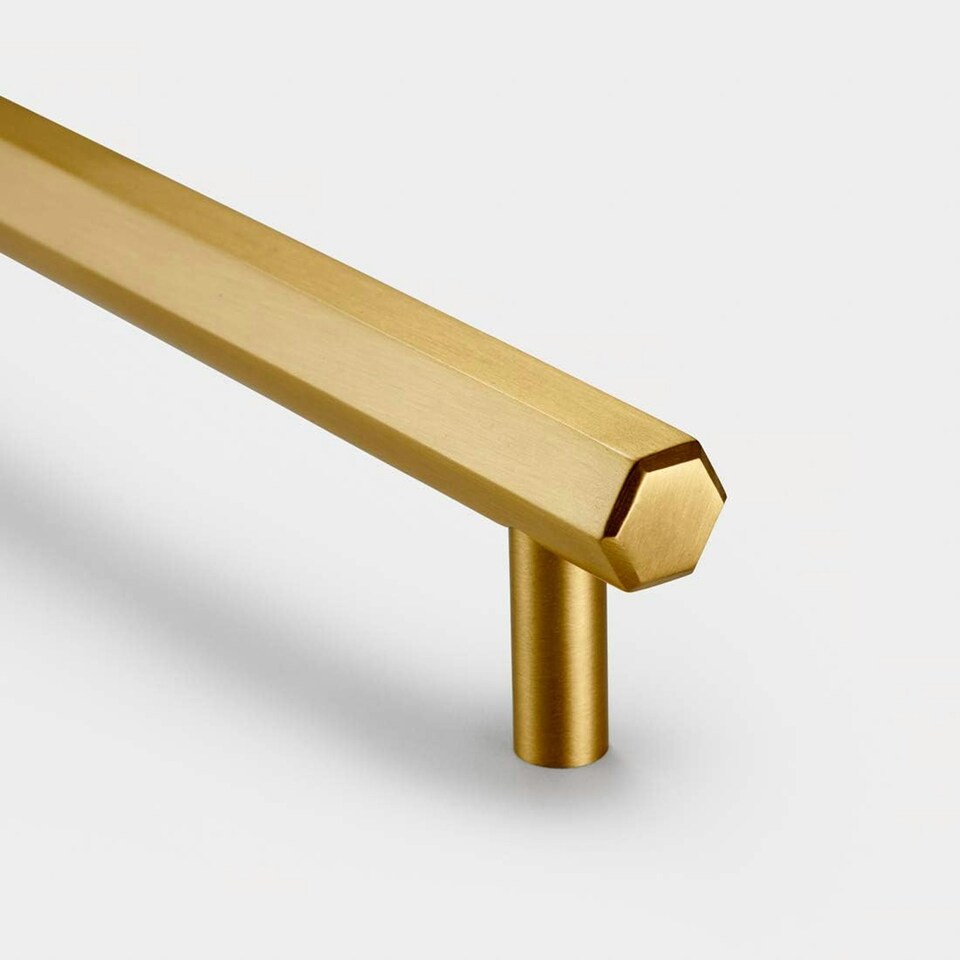 image 1 of Pushka Home Solid Brass Hexagon Bar Handle 160mm - Brushed Gold Finish Gold