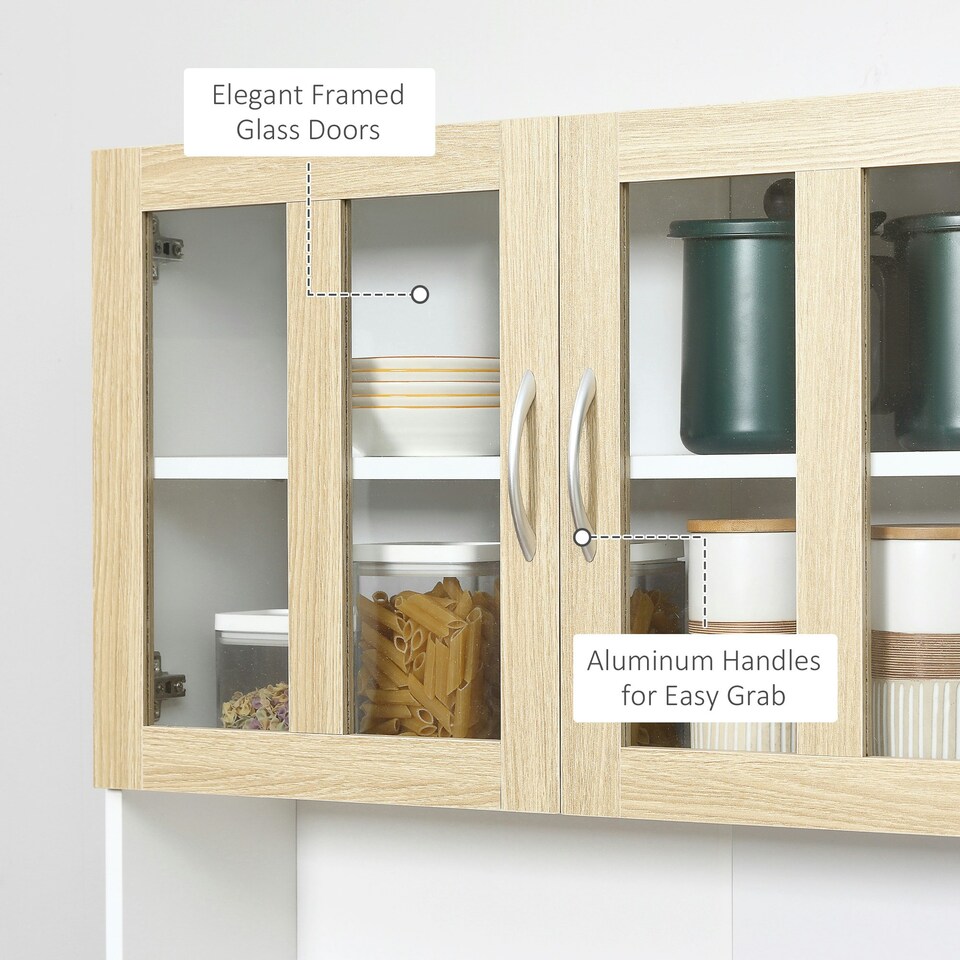 image 1 of HOMCOM 1.8m Kitchen Cupboard,Storage Cabinet, Framed Glass Doors with Shelves