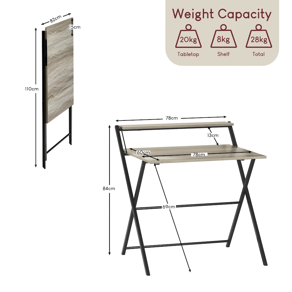 image 1 of Vida Designs Brooklyn Foldable Computer Desk Home Office Workstation, Grey