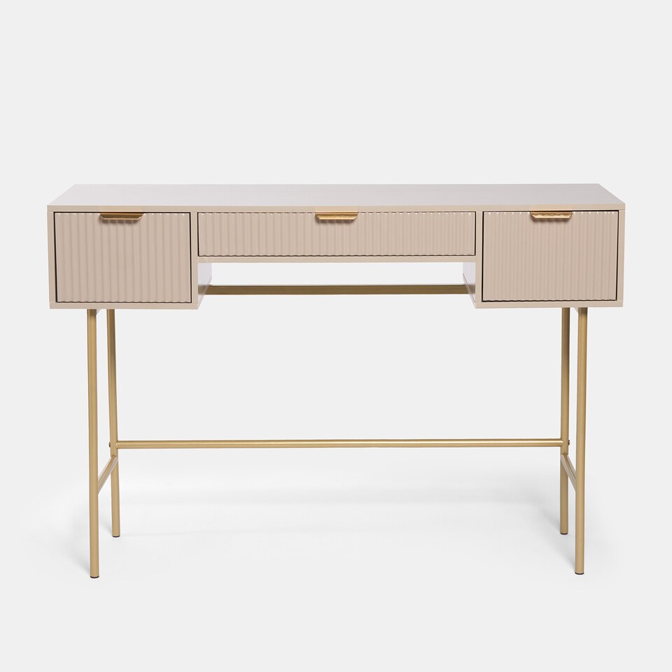 image 1 of OHS Ribbed Dressing Table Vanity Makeup Desk with 3 Drawers | Bronze | Natural