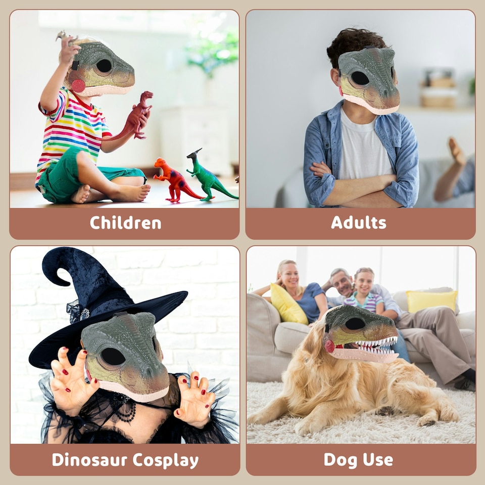 image 1 of Dinosaur Mask Dino Masks Moving Jaw Halloween Decorations Dinosaur Costume Mask Carrying Sound Effects