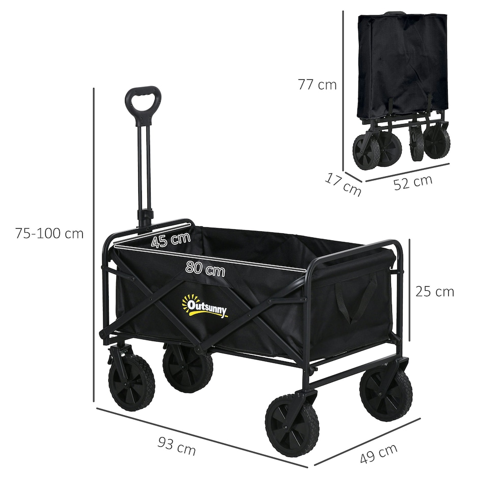 image 1 of Outsunny Folding Outdoor Storage Trolley Cart Bag Telescopic Handle Brakes Black