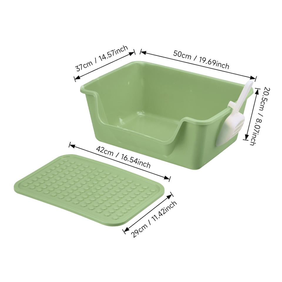 Living and Home Open Top Cat Litter Box with Cat Litter Mat | Green
