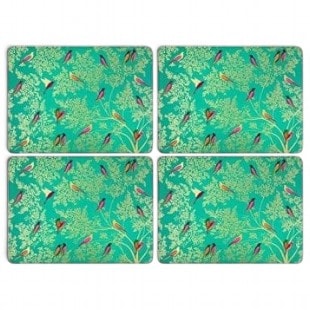 Sara Miller Set of 4 Chelsea placemats - green bird design with gold accents
