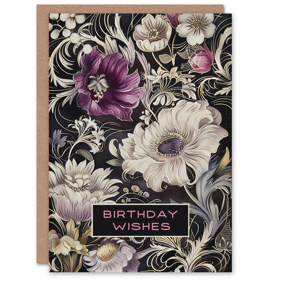 image 1 of Anemone Flowers Wishes White Purple Filigree Her Birthday Card