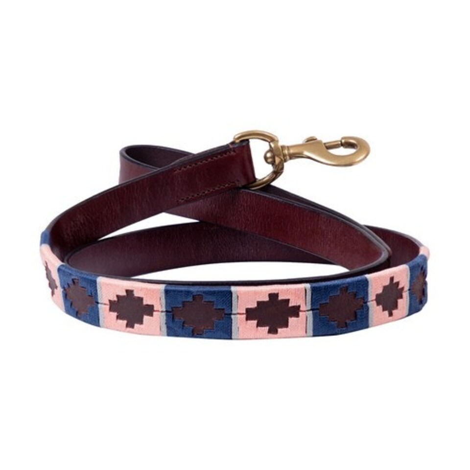 Benji & Flo Synergy Polo Leather Dog Lead - Navy/Rose - 115cm