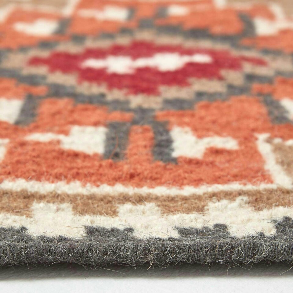 image 1 of Homescapes Jaipur Handwoven Brown and Orange Kilim Wool Hall Runner - 66 x 200 cm | Multi