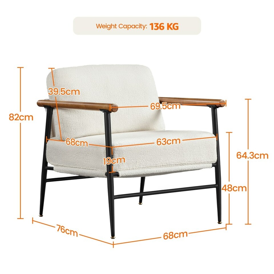 image 1 of Yaheetech Boucle Accent Chair with Back Pillow Cushion | White | Ivory