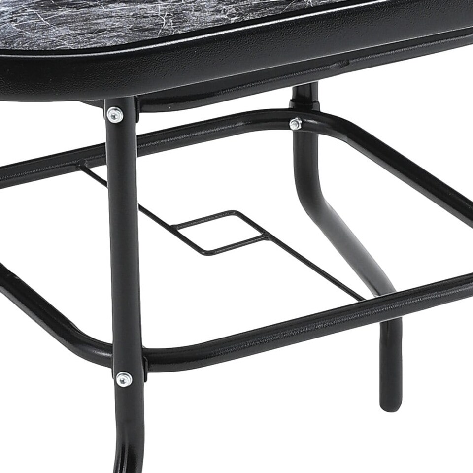 image 1 of Living and Home Tempered Glass Square Marble Outdoor Coffee Table, 80cm | Black
