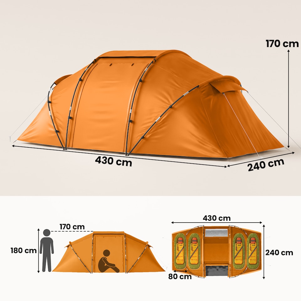 image 1 of Outsunny 4 Person Camping Tent Dome Family Travel Group Hiking Room Fishing