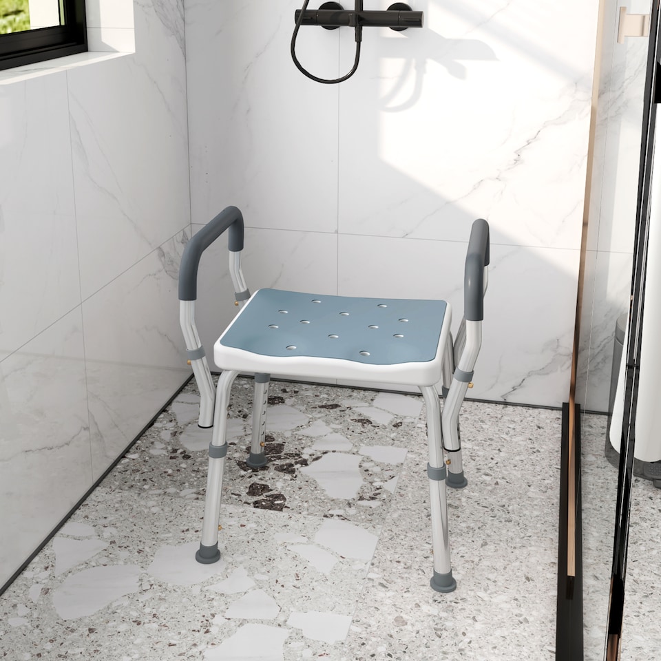 image 1 of HOMCOM Rust-Free Aluminium Bath Chair with Adjustable Height | Blue | Light Blue