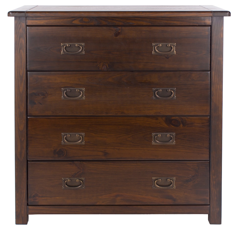image 1 of Boston 4 Drawer Chest - Rich Dark Brown Lacquer Solid Wood Bedroom Storage with Brass Handles | Brown | Brown | 1